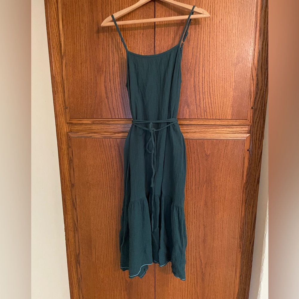 Lilla P Green Gauze Tie Waist Belt Maxi/Midi Flowy Dress